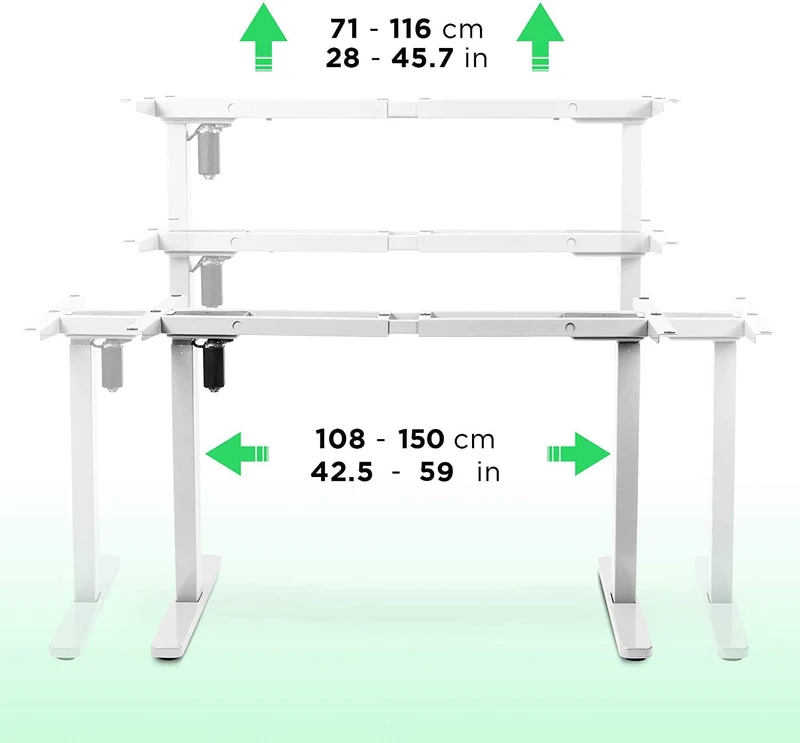 Duronic TM12 WE Telaio per scrivania elettrico - Altezza regolabile 71 - 116 cm - Postazione di lavoro ergonomica  Funzione memoria - 2 Livelli - Meccanismo singolo di sollevamento - Bianco