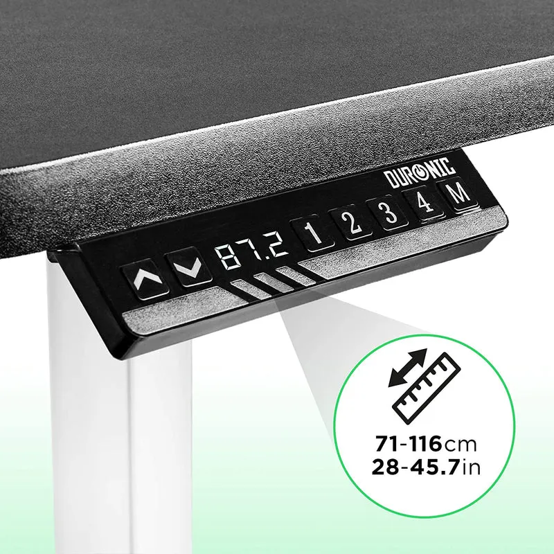 Duronic TM12 WE Telaio per scrivania elettrico - Altezza regolabile 71 - 116 cm - Postazione di lavoro ergonomica  Funzione memoria - 2 Livelli - Meccanismo singolo di sollevamento - Bianco