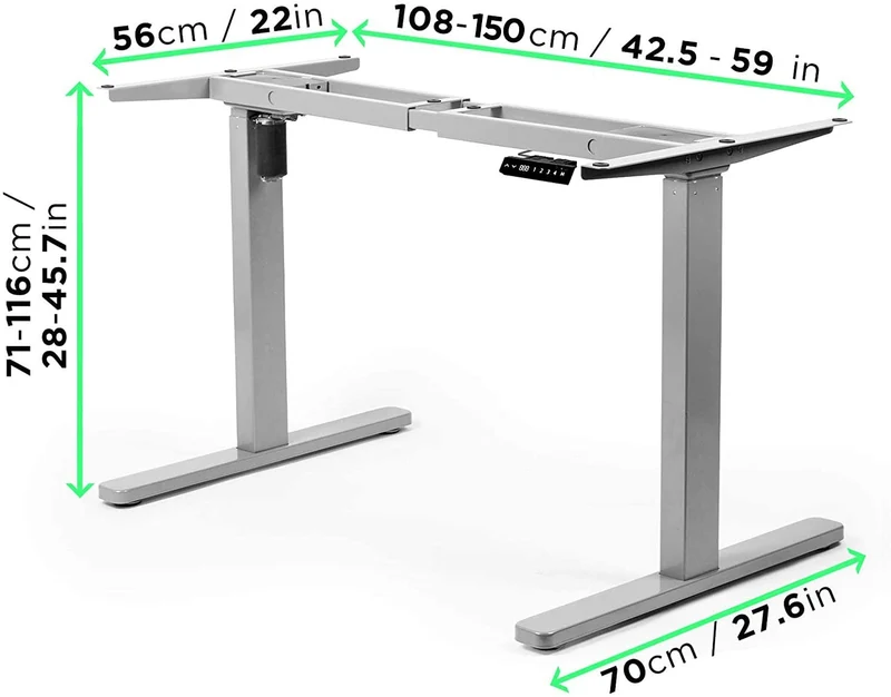 Duronic TM12 GY Telaio per scrivania elettrico - Altezza regolabile 71 - 116 cm - Postazione di lavoro ergonomica  Funzione memoria - 2 Livelli - Meccanismo singolo di sollevamento - Argento
