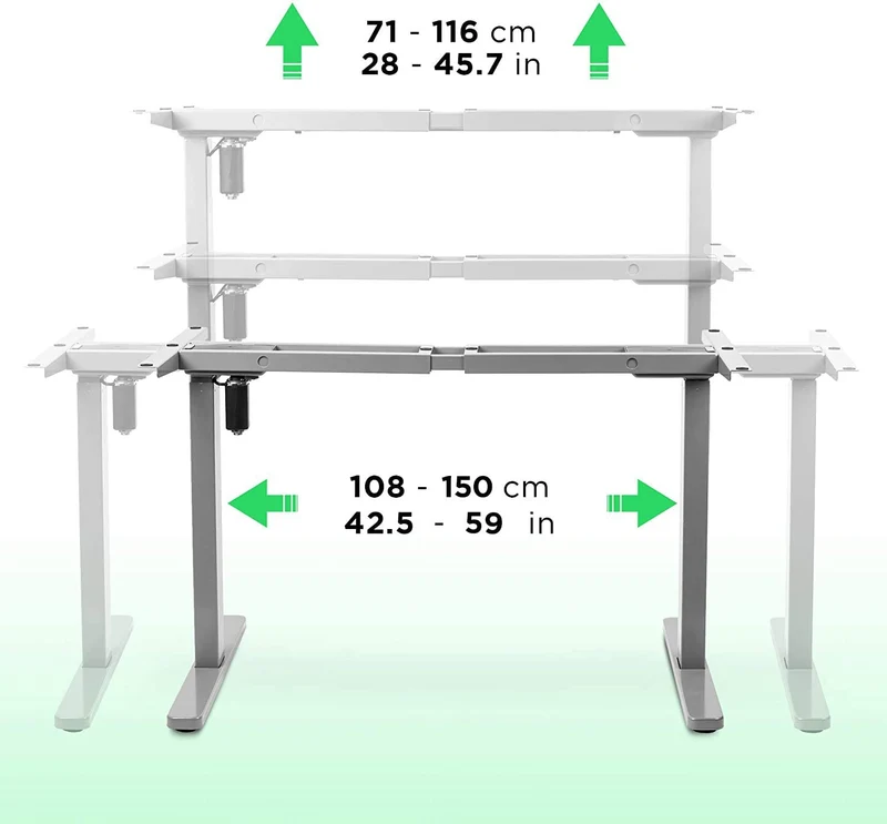 Duronic TM12 GY Telaio per scrivania elettrico - Altezza regolabile 71 - 116 cm - Postazione di lavoro ergonomica  Funzione memoria - 2 Livelli - Meccanismo singolo di sollevamento - Argento