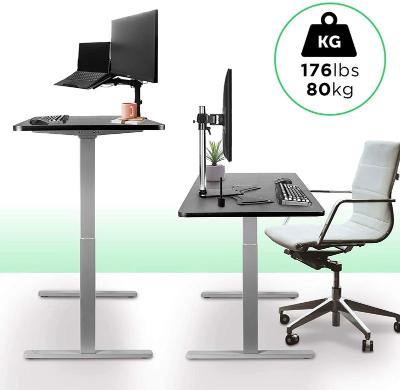 Duronic TM12 GY Telaio per scrivania elettrico - Altezza regolabile 71 - 116 cm - Postazione di lavoro ergonomica  Funzione memoria - 2 Livelli - Meccanismo singolo di sollevamento - Argento