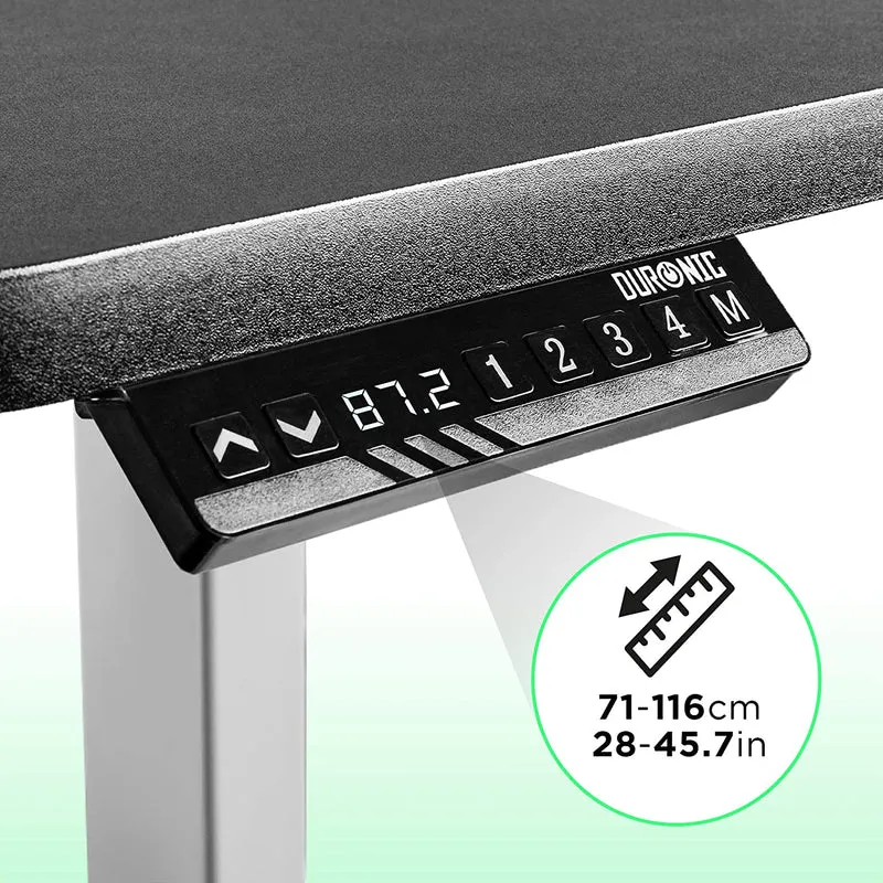 Duronic TM12 GY Telaio per scrivania elettrico - Altezza regolabile 71 - 116 cm - Postazione di lavoro ergonomica  Funzione memoria - 2 Livelli - Meccanismo singolo di sollevamento - Argento