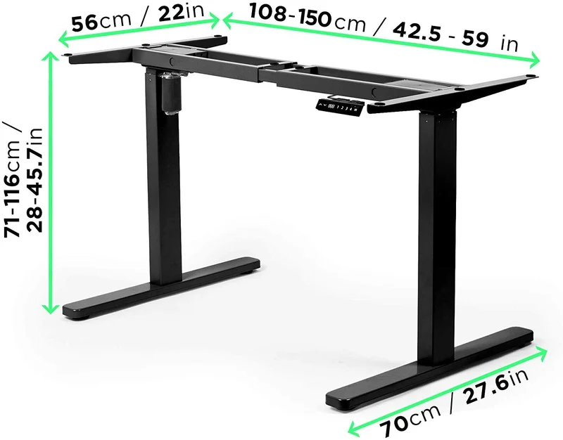 Duronic TM12 BK Telaio per scrivania elettrico - Altezza regolabile 71 - 116 cm - Postazione di lavoro ergonomica  Funzione memoria  2 Livelli - Meccanismo singolo di sollevamento - Nero