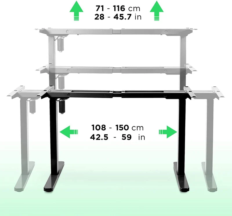 Duronic TM12 BK Telaio per scrivania elettrico - Altezza regolabile 71 - 116 cm - Postazione di lavoro ergonomica  Funzione memoria  2 Livelli - Meccanismo singolo di sollevamento - Nero