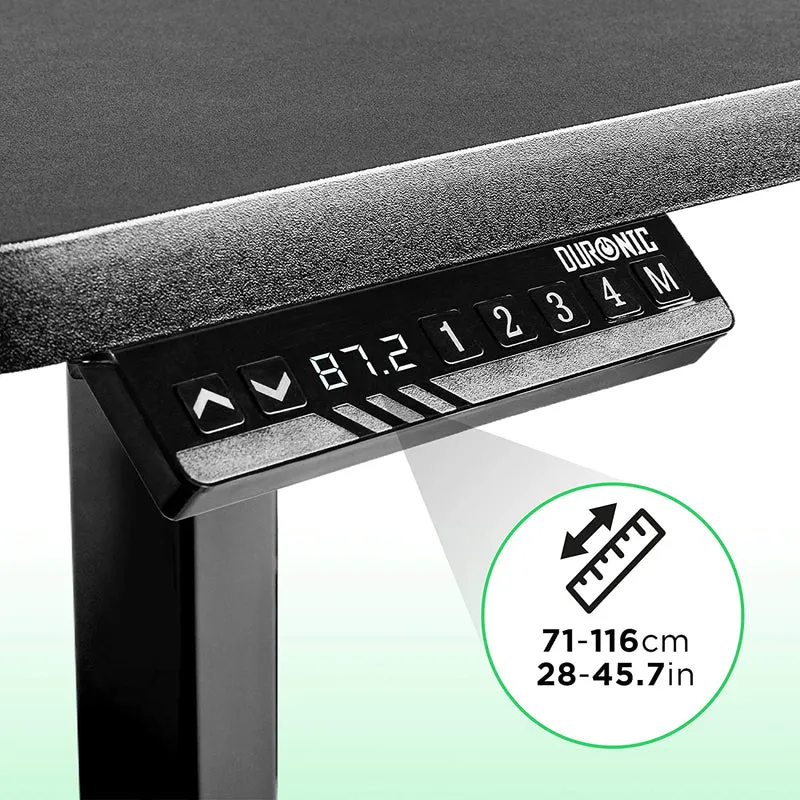 Duronic TM12 BK Telaio per scrivania elettrico - Altezza regolabile 71 - 116 cm - Postazione di lavoro ergonomica  Funzione memoria  2 Livelli - Meccanismo singolo di sollevamento - Nero