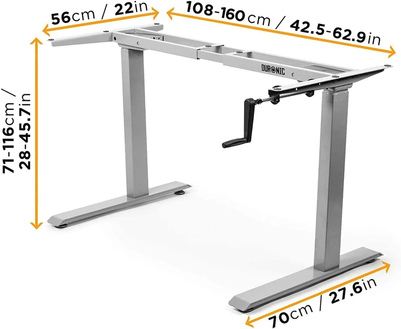 Duronic TM00 GY Telaio per scrivania - Altezza regolabile 71 - 116 cm manuale - Postazione di lavoro ergonomica - 2 Livelli - Robusta e personalizzabile  Argento