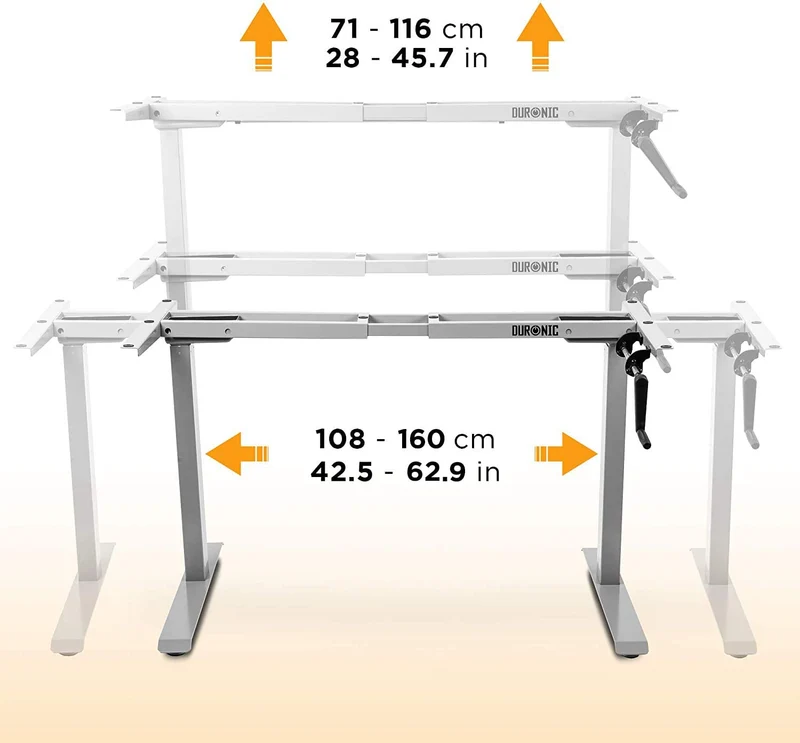 Duronic TM00 GY Telaio per scrivania - Altezza regolabile 71 - 116 cm manuale - Postazione di lavoro ergonomica - 2 Livelli - Robusta e personalizzabile  Argento