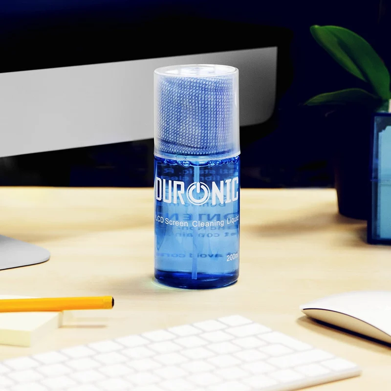Duronic SCK102 Kit di pulizia - 2 Flaconi da 200ml con panno in microfibra - Detergente liquido PH neutro per monitor TV PC smartphone - Non lascia aloni o macchie