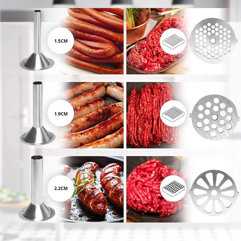 Duronic MG301 Tritacarne in acciaio inossidabile 3000 W  Accessori per salsicce, 3 dischi di macinazione, kibbe  Ideale per creare piatti a base di carne o verdure (hamburger vegani)