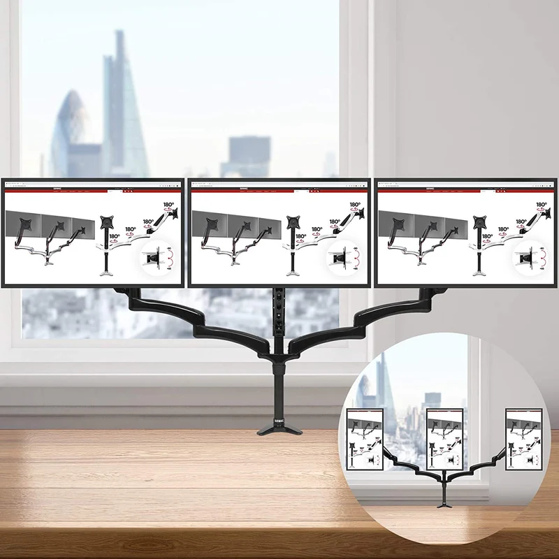 Duronic DM553 BK Braccio per 3 monitor da 15 a 27 pollici | Supporto schermi doppio | Inclinazione e altezza facilmente regolabile | VESA 75 100 | Supporto monitor ergonomico doppio articolato per PC