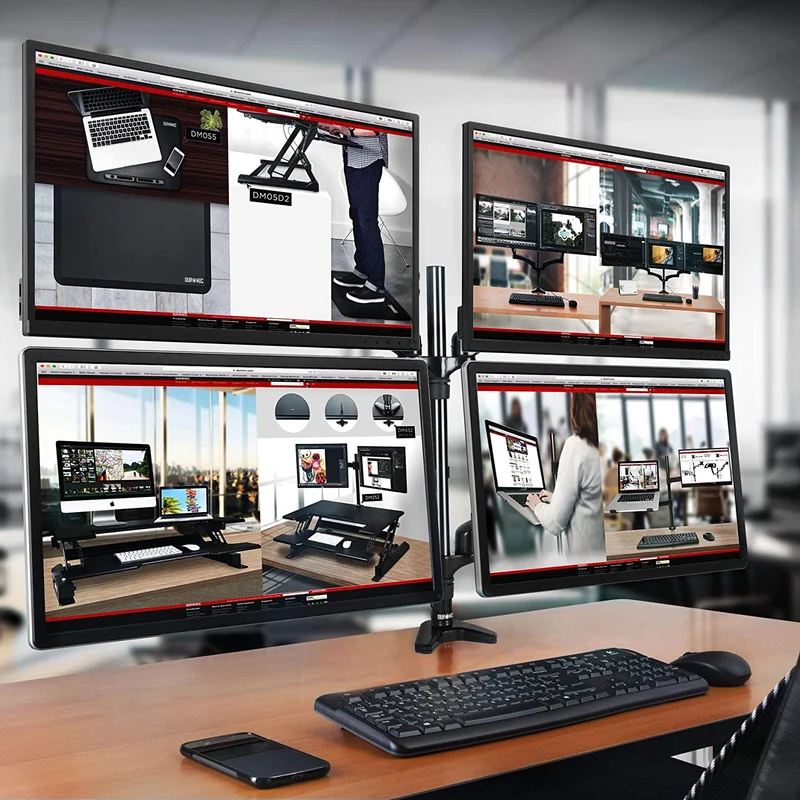Duronic DM554 BK Braccio per 4 monitor da 15 a 27 pollici | Supporto schermi doppio | Inclinazione e altezza facilmente regolabile | VESA 75 100 | Supporto monitor ergonomico doppio articolato per PC
