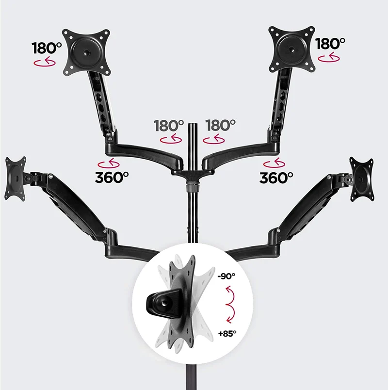Duronic DM554 BK Braccio per 4 monitor da 15 a 27 pollici | Supporto schermi doppio | Inclinazione e altezza facilmente regolabile | VESA 75 100 | Supporto monitor ergonomico doppio articolato per PC