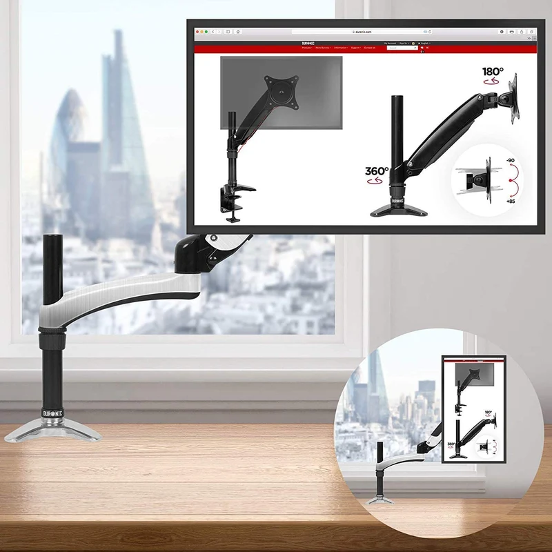Duronic DM651X2 BK Braccio per un monitor da 15 a 27 pollici | Supporto per schermo singolo | Inclinazione e altezza regolabile | VESA 75 100 | Supporto monitor con tensione gas per PC | Con morsetto