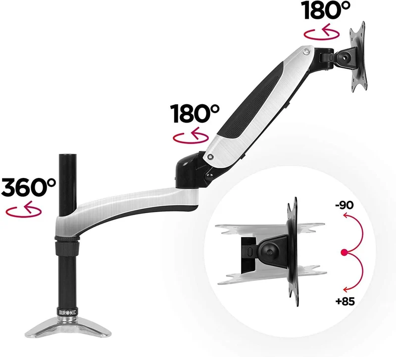 Duronic DM651X2 BK Braccio per un monitor da 15 a 27 pollici | Supporto per schermo singolo | Inclinazione e altezza regolabile | VESA 75 100 | Supporto monitor con tensione gas per PC | Con morsetto