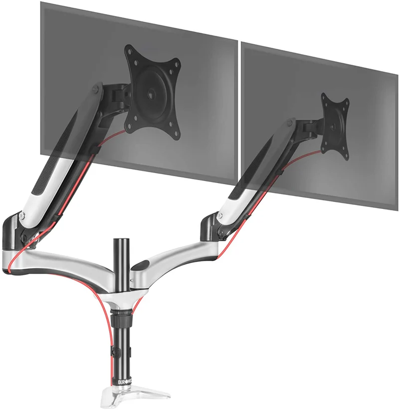 Duronic DM652 BK Supporto Monitor doppio per 2 schermi da 15-27 pollici, Braccio monitor PC ergonomico fino 8kg, VESA 75/100mm, regolabile altezza inclinazione girevole, per ufficio casa scuola, nero