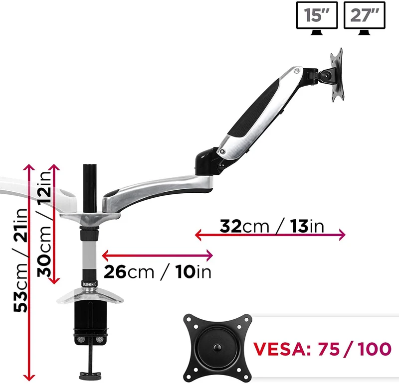 Duronic DM652 BK Supporto Monitor doppio per 2 schermi da 15-27 pollici, Braccio monitor PC ergonomico fino 8kg, VESA 75/100mm, regolabile altezza inclinazione girevole, per ufficio casa scuola, nero