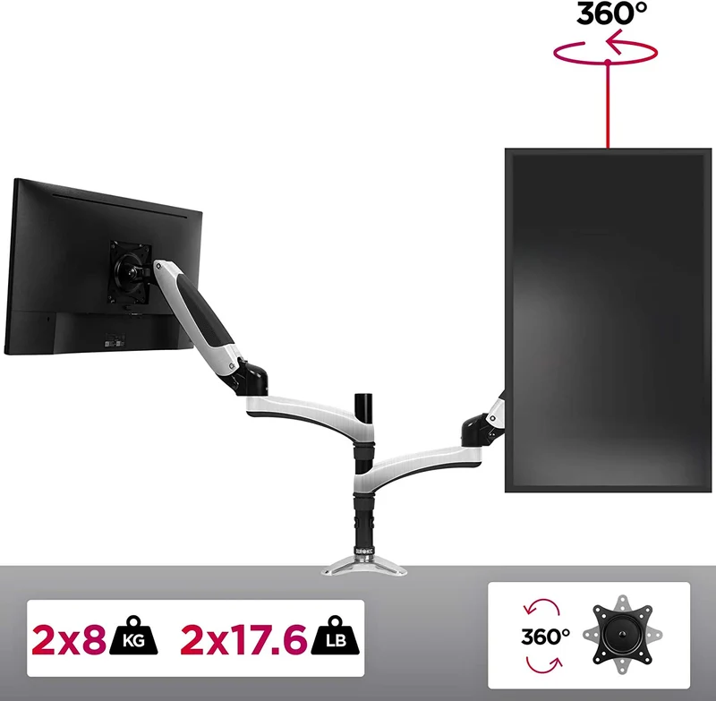 Duronic DM652 BK Supporto Monitor doppio per 2 schermi da 15-27 pollici, Braccio monitor PC ergonomico fino 8kg, VESA 75/100mm, regolabile altezza inclinazione girevole, per ufficio casa scuola, nero