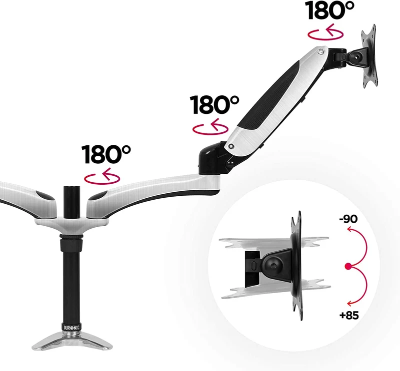 Duronic DM652 BK Supporto Monitor doppio per 2 schermi da 15-27 pollici, Braccio monitor PC ergonomico fino 8kg, VESA 75/100mm, regolabile altezza inclinazione girevole, per ufficio casa scuola, nero