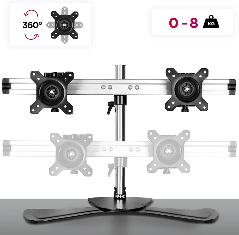 Duronic DM752 BK Supporto Monitor doppio per 2 schermi fino a 24 pollici, Braccio monitor PC ergonomico fino 8kg, VESA 75/100mm, regolabile altezza inclinazione girevole, per ufficio casa scuola, nero