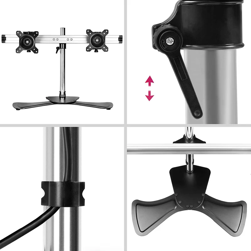 Duronic DM752 BK Supporto Monitor doppio per 2 schermi fino a 24 pollici, Braccio monitor PC ergonomico fino 8kg, VESA 75/100mm, regolabile altezza inclinazione girevole, per ufficio casa scuola, nero