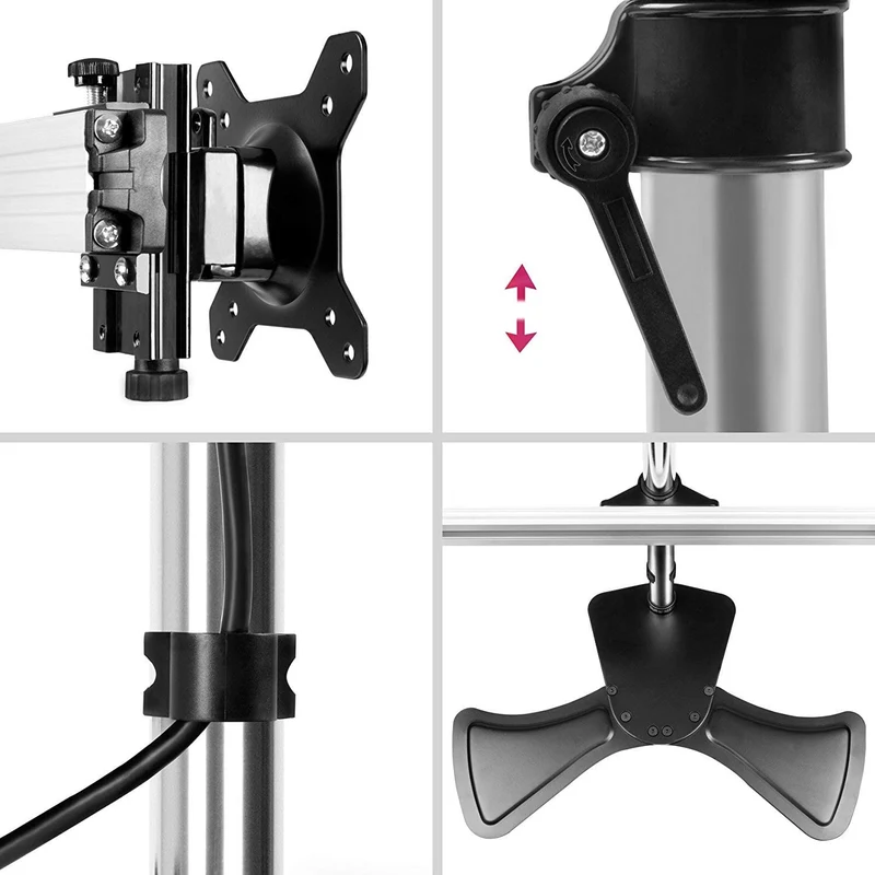 Duronic DM753 Supporto per 3 monitor - Base in acciaio per schermi fino a 24" - Altezza regolabile - Guida in alluminio per schermi fino a 8 kg - Inclinazione +/-15° - Rotazione schermi 360°