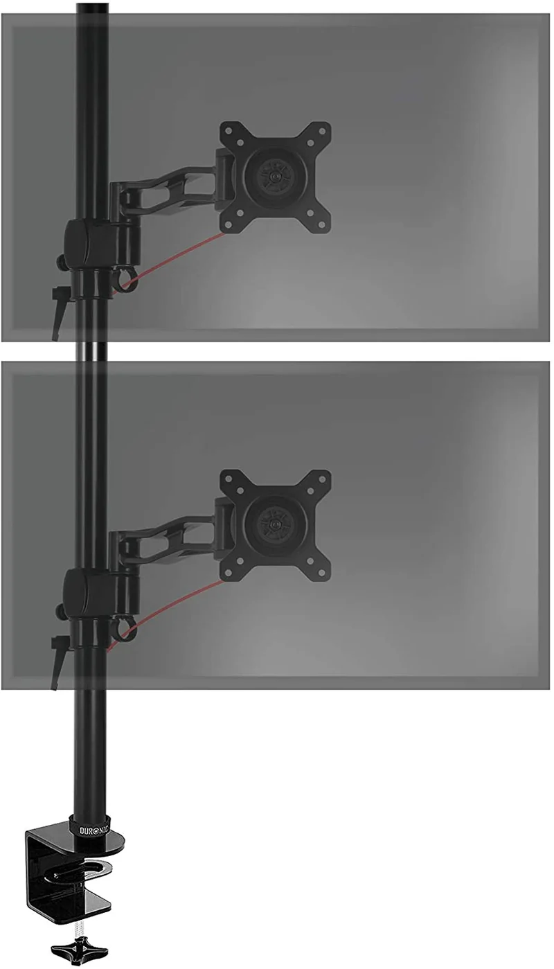 Duronic DM35V2X2 BK Supporto Monitor doppio per 2 schermi da 13-27 pollici, Braccio monitor PC ergonomico fino 8kg, VESA 75/100, regolabile altezza inclinazione girevole, per ufficio casa scuola, nero
