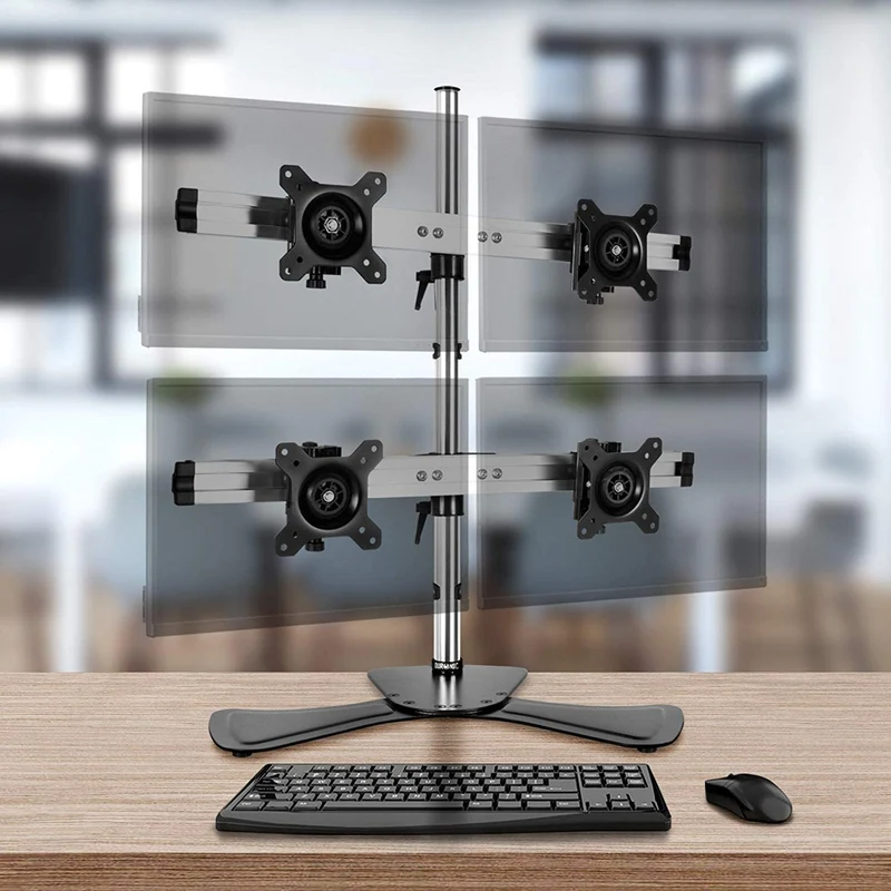 Duronic DM754 Supporto per 4 monitor - Base in acciaio per schermi fino a 24" - Altezza regolabile - Guida in alluminio per schermi fino a 8 kg - Inclinazione +/-15° - Rotazione schermi 360°
