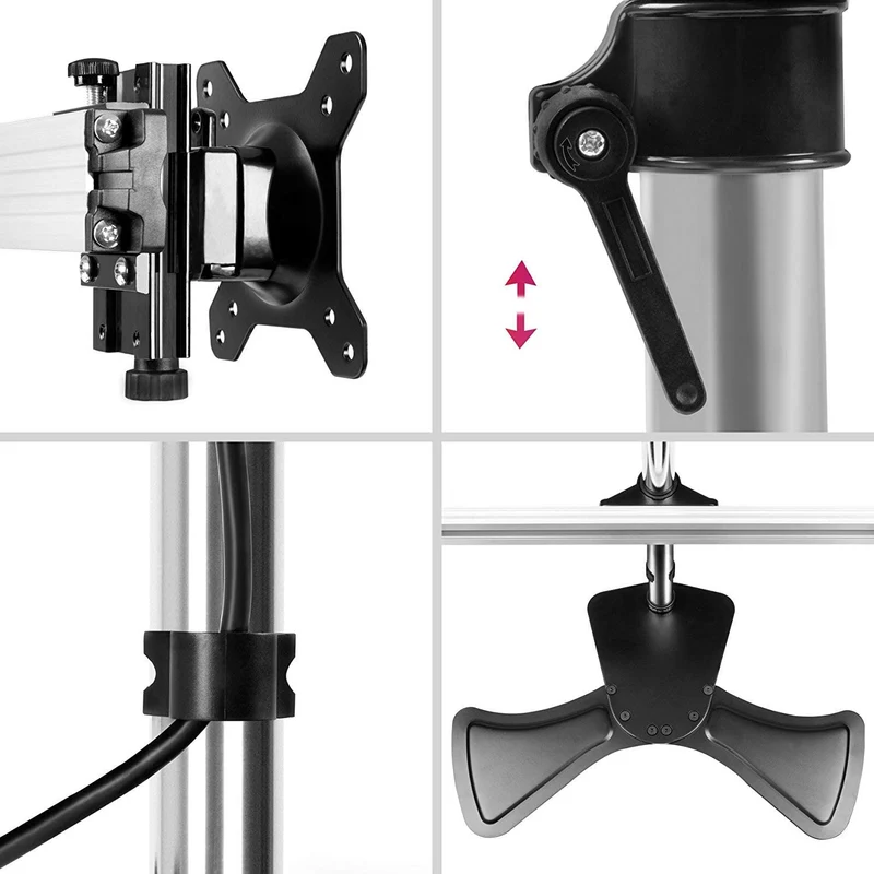 Duronic DM754 Supporto per 4 monitor - Base in acciaio per schermi fino a 24" - Altezza regolabile - Guida in alluminio per schermi fino a 8 kg - Inclinazione +/-15° - Rotazione schermi 360°
