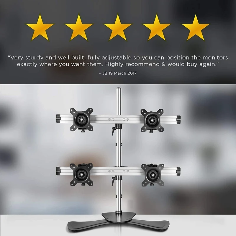 Duronic DM754 Supporto per 4 monitor - Base in acciaio per schermi fino a 24" - Altezza regolabile - Guida in alluminio per schermi fino a 8 kg - Inclinazione +/-15° - Rotazione schermi 360°