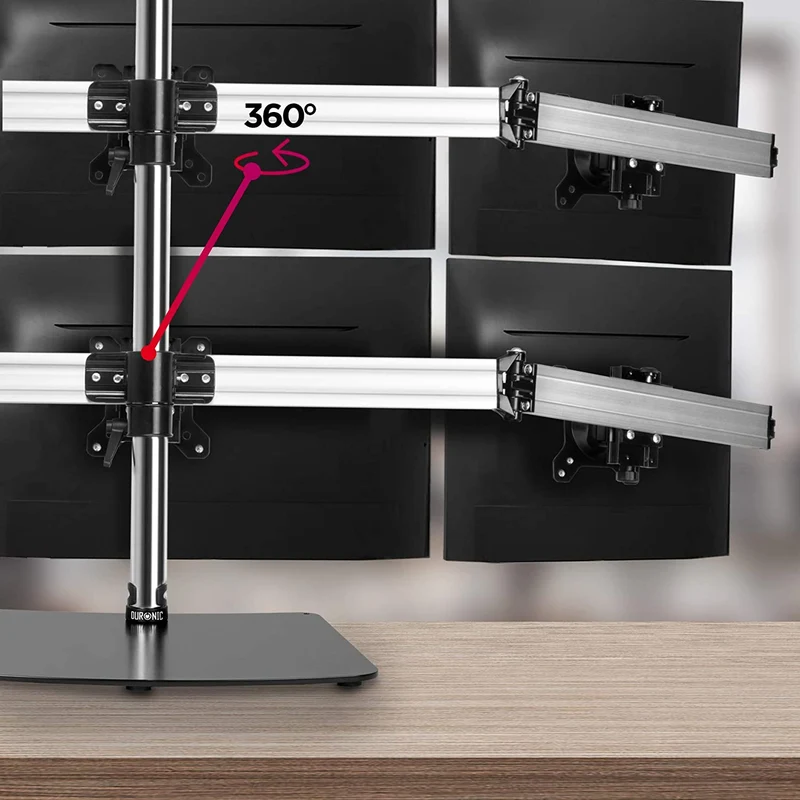 Duronic DM756 Supporto per 6 monitor - Base in acciaio per schermi fino a 24" - Altezza regolabile - Guida in alluminio per schermi fino a 5 kg - Inclinazione +/-15° - Rotazione schermi 360°