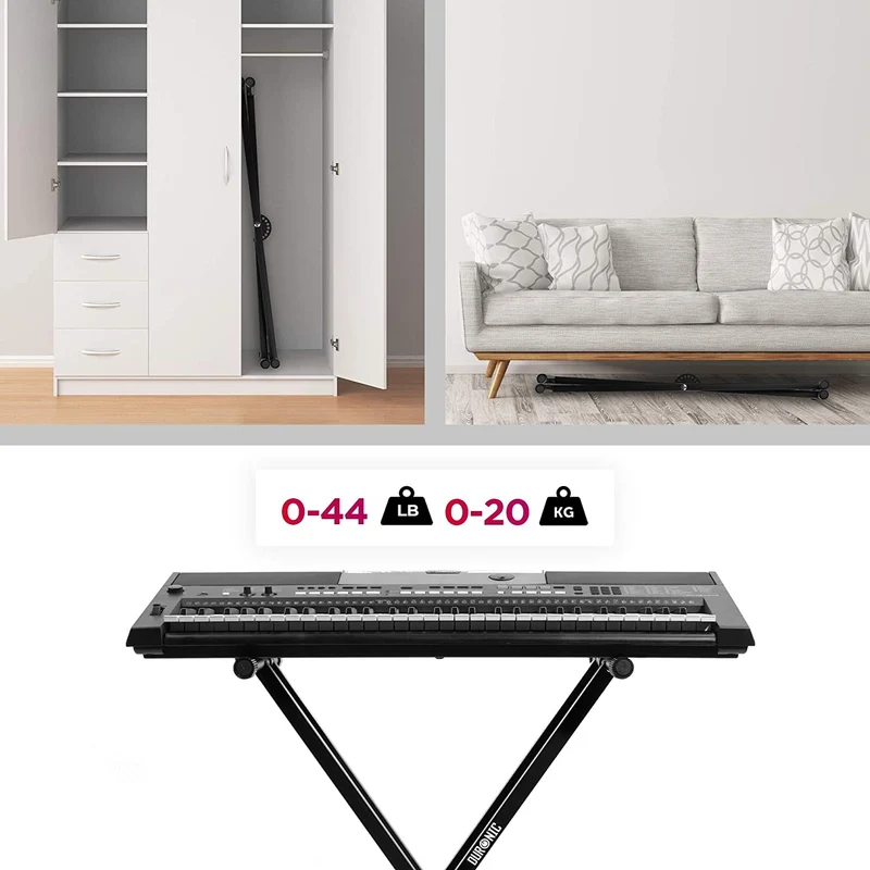 Duronic KS2B Supporto per tastiera musicale con 7 livelli di altezza | Per tastiere fino a 20kg | Cinghie di fissaggio | Supporto rinforzato doppia X per pianoforte digitale | Apertura veloce