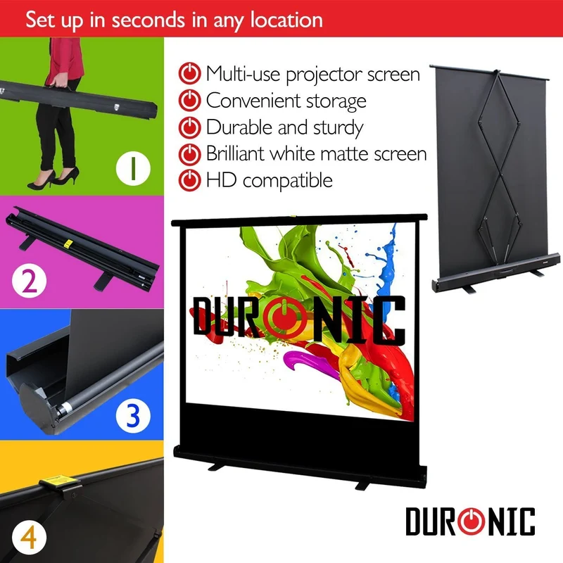 Duronic FPS100 /43 schermo di proiezione 100 formato 4:3 / 203 X 152 cm - telo proiettore retrattile auto-portante per videoproiettore Full HD 3D 4K - Home cinema home theater ufficio