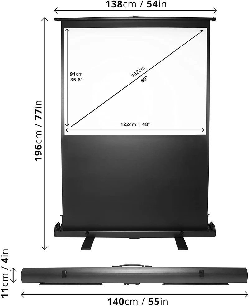 Duronic FPS60 /43 schermo di proiezione 80 formato 4:3 / 122 X 91 cm - telo proiettore retrattile auto-portante per videoproiettore Full HD 3D 4K - Home cinema home theater ufficio