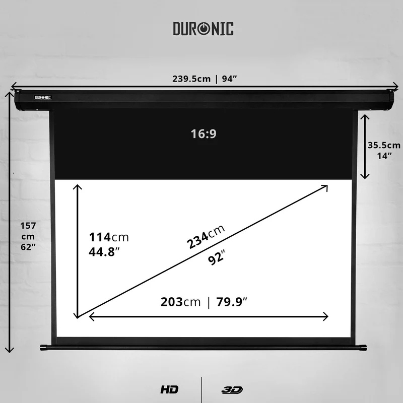Duronic EPS92 16:9 Telo Proiettore 92 pollici, Schermo per proiettore, Telo da proiezione interno esterno, Home theater cinema Full HD 3D 4K, Schermo di proiezione anti pieghe per casa ufficio scuola