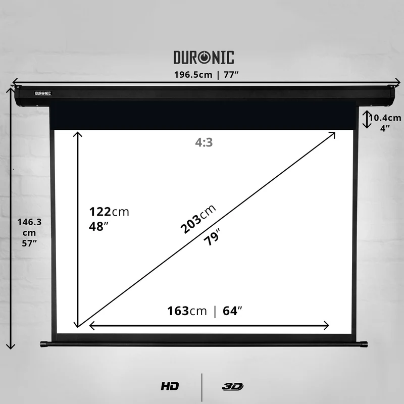 Duronic EPS80 4:3 Telo Proiettore 80 pollici, Schermo per proiettore, Telo da proiezione interno esterno, Home theater cinema Full HD 3D 4K, Schermo di proiezione anti pieghe per casa ufficio scuola