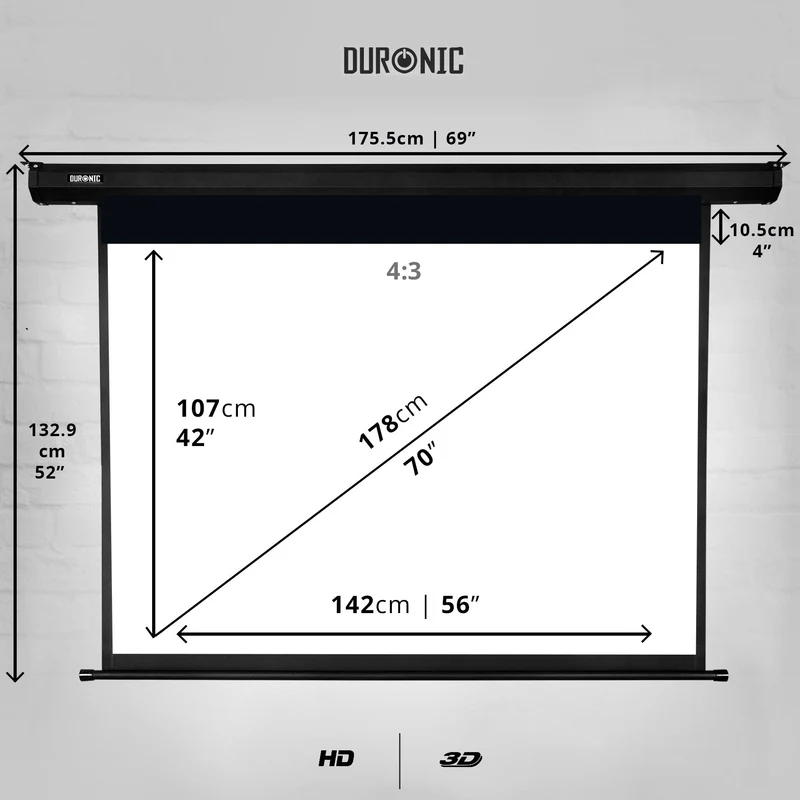 Duronic EPS70 4:3 Telo Proiettore 70 pollici, Schermo per proiettore, Telo da proiezione interno esterno, Home theater cinema Full HD 3D 4K, Schermo di proiezione anti pieghe per casa ufficio scuola