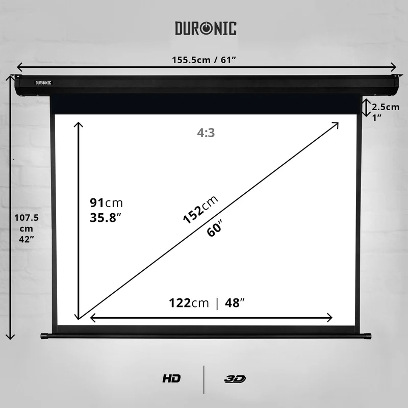 Duronic EPS60 4:3 Telo Proiettore 60 pollici, Schermo per proiettore, Telo da proiezione interno esterno, Home theater cinema Full HD 3D 4K, Schermo di proiezione anti pieghe per casa ufficio scuola