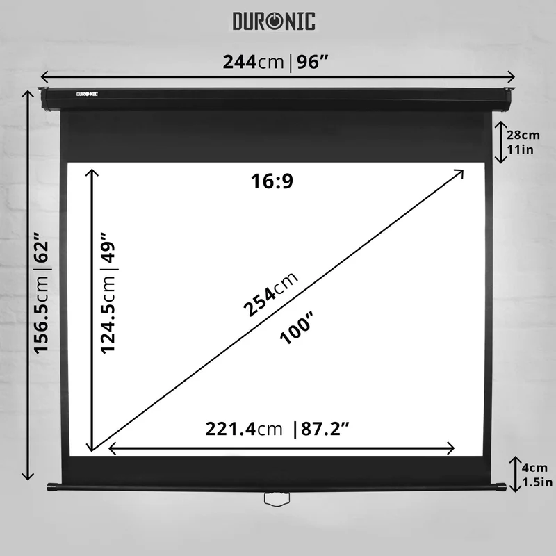 Duronic MPS60 16:9 Telo Proiettore 60 pollici, Schermo per proiettore, Telo da proiezione interno esterno, Home theater cinema Full HD 3D 4K, Schermo di proiezione anti pieghe per casa ufficio scuola