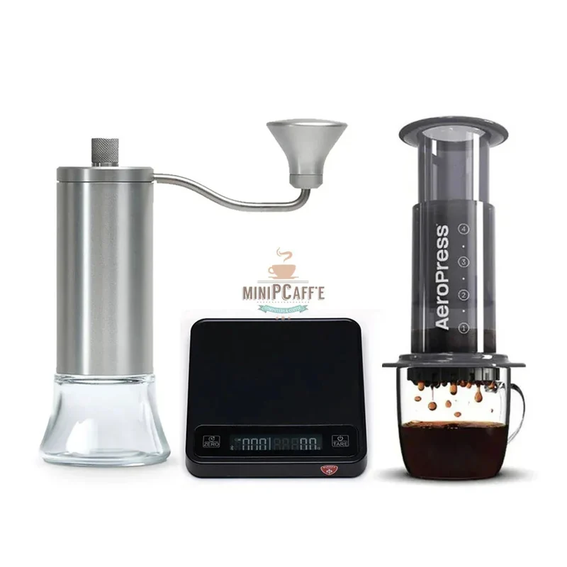 AeroPress Coffee Brewing Set with Eureka Hand Grinder and Scale