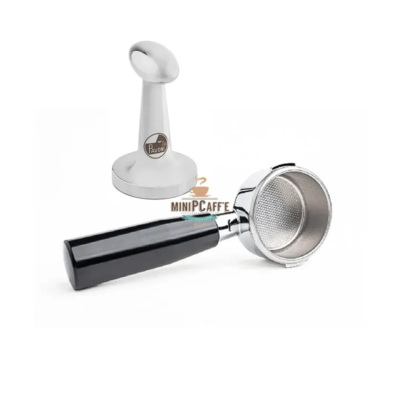 La Pavoni Brown Wood Handle Set with Bottomless Portafilter and Tamper