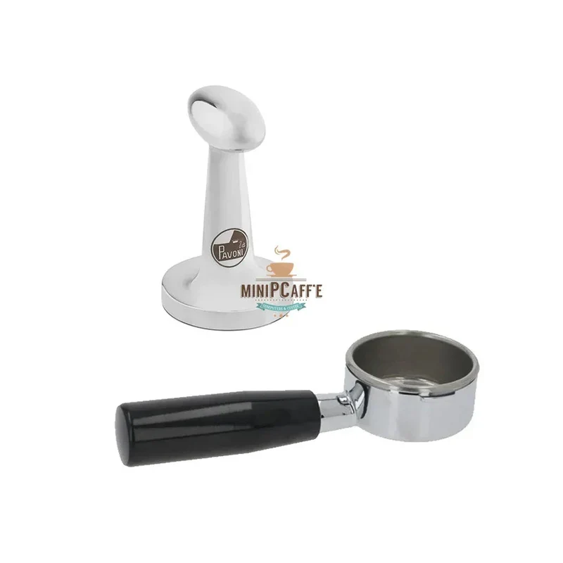 La Pavoni Brown Wood Handle Set with Bottomless Portafilter and Tamper