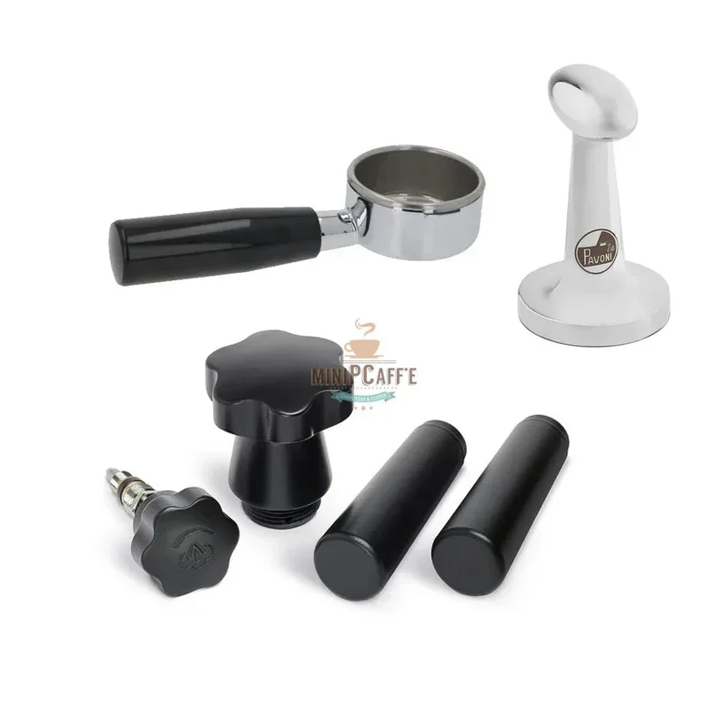 La Pavoni Black Wood Handle Set with Bottomless Portafilter and Tamper