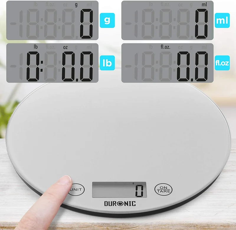 Duronic KS1055 Bilancia da cucina - Bilancia ad alta precisione con display digitale - Portata 1g / 5 kg - Piattaforma in vetro - Funzione Tara - Ideale per cucina e pasticceria