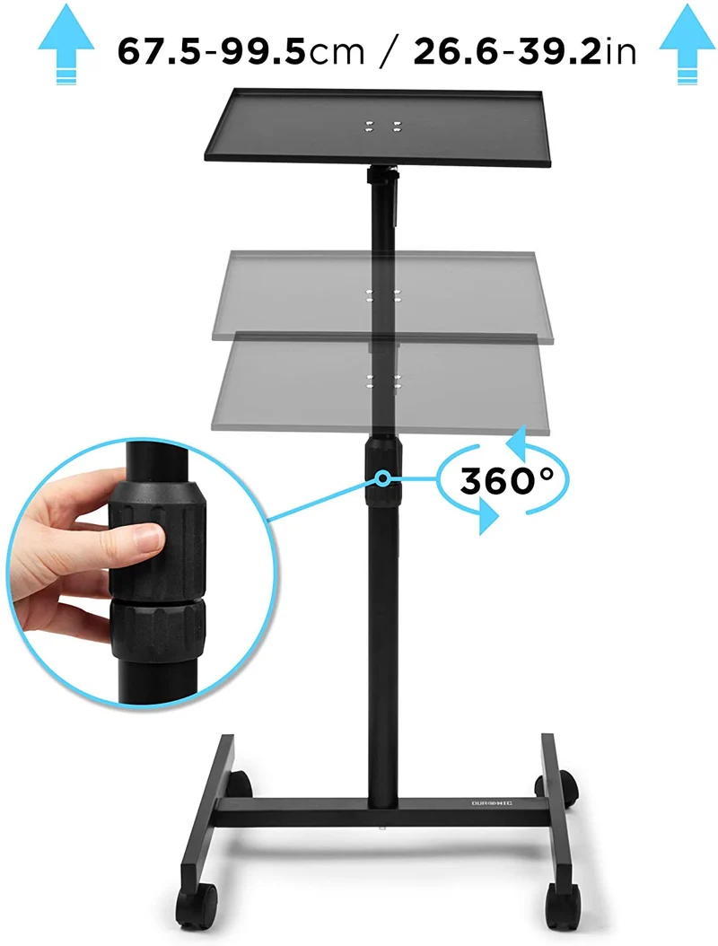 Duronic WPS20 supporto per proiettore tavolo videoproiettore supporto mobile laptop PC portatile altezza regolabile 65 - 106 cm carrello da terra mobile con ruote ideale per presentazioni