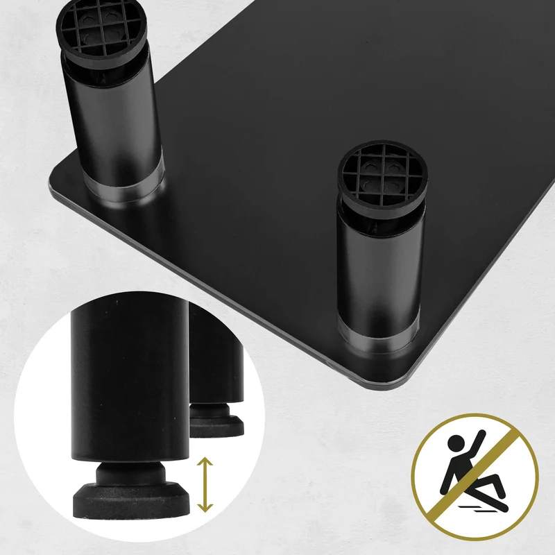 Duronic DM052-4 Supporto monitor scrivania dimensioni 70 x 24 cm - Supporto da tavolo regolabile per monitor e Laptop - Vetro temperato nero - Capacità 20kg - Mensola ergonomica per scrivania