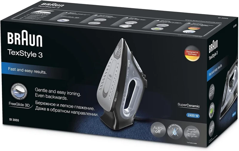 FERRO DA STIRO A VAPORE BRAUN SI3055BK TEXSTYLE 3 SI3055BK 2400W FREEGLIDE 3D