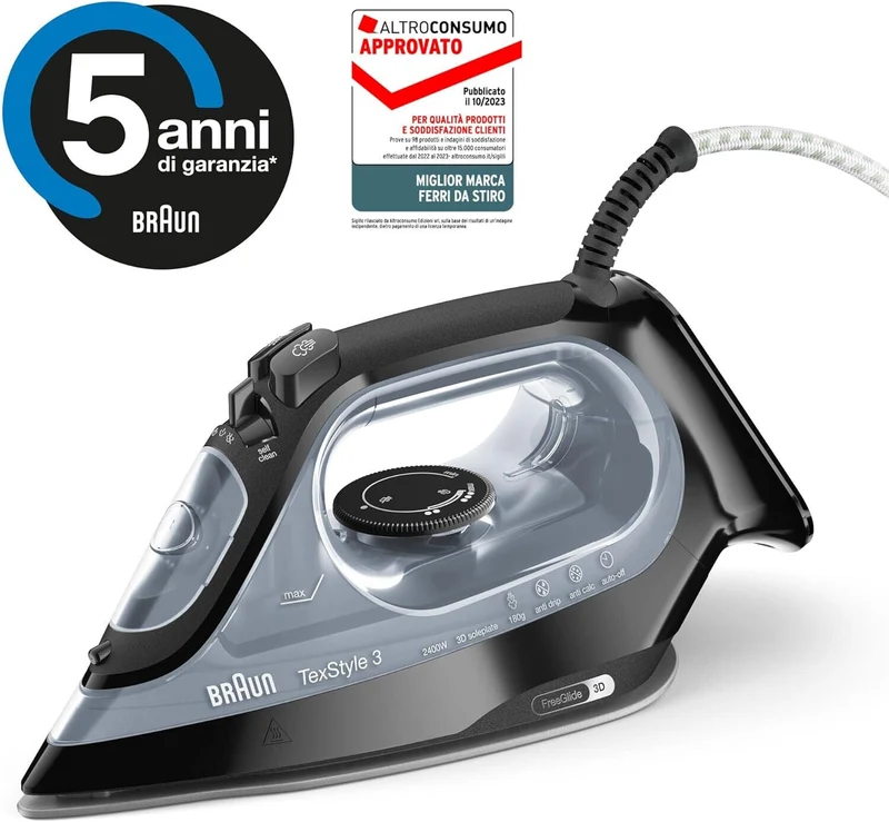 FERRO DA STIRO A VAPORE BRAUN SI3055BK TEXSTYLE 3 SI3055BK 2400W FREEGLIDE 3D